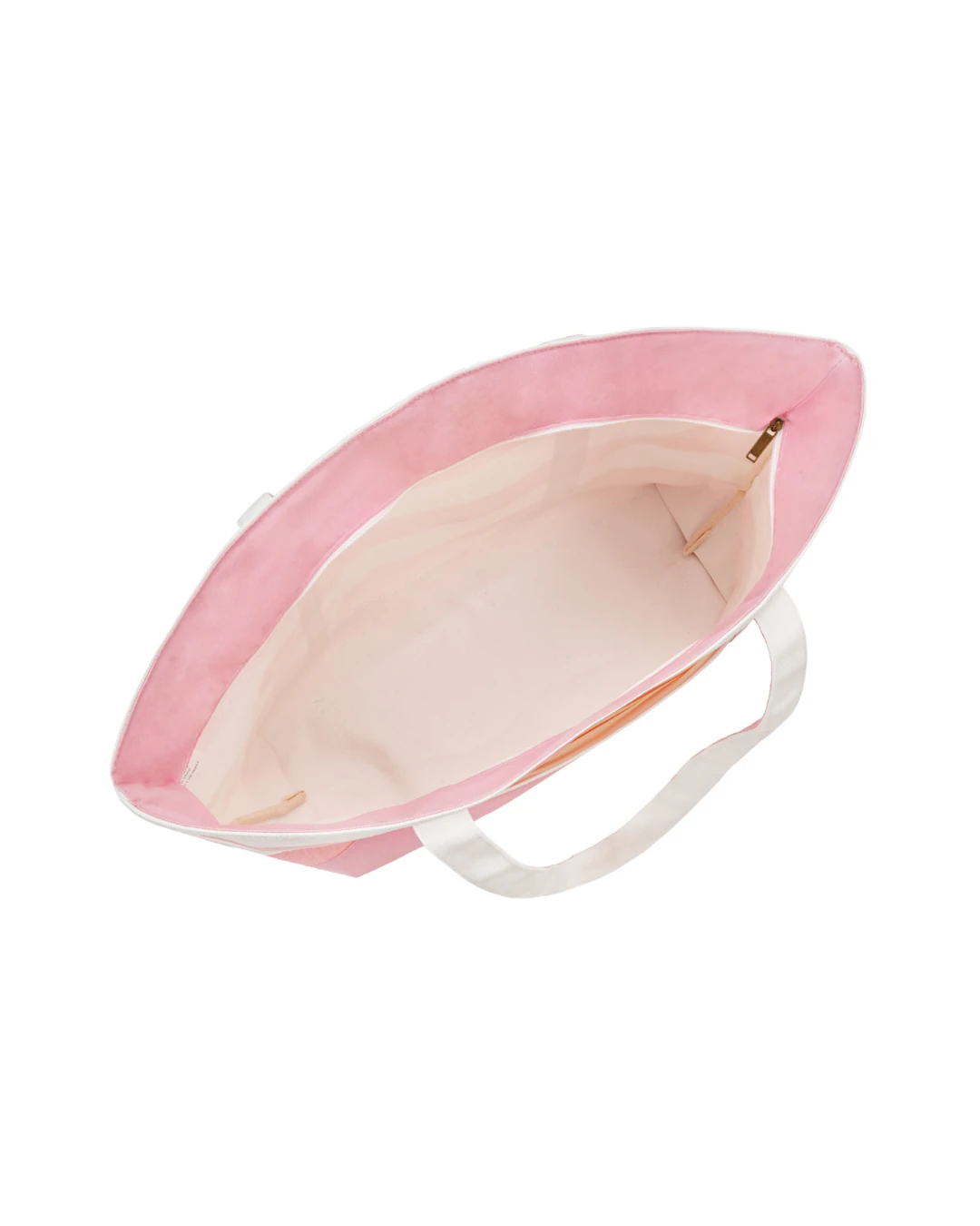 Custom boat totes with zipper in Natural / Pink, open view of the zip top