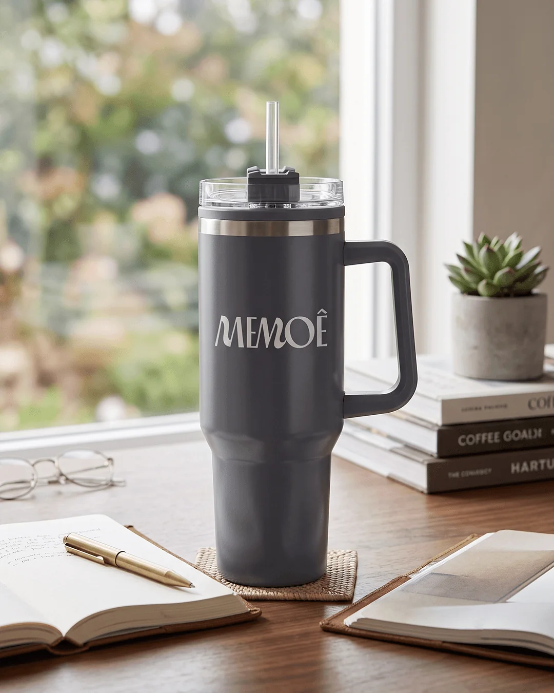 Custom logo tumblers, 40 oz handle and straw