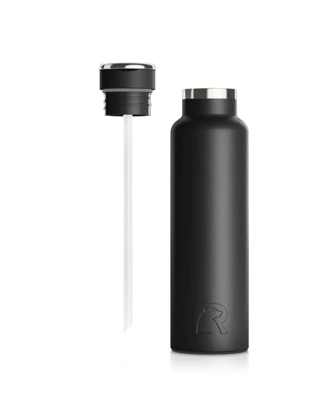 Custom RTIC water bottles in Black (open view)