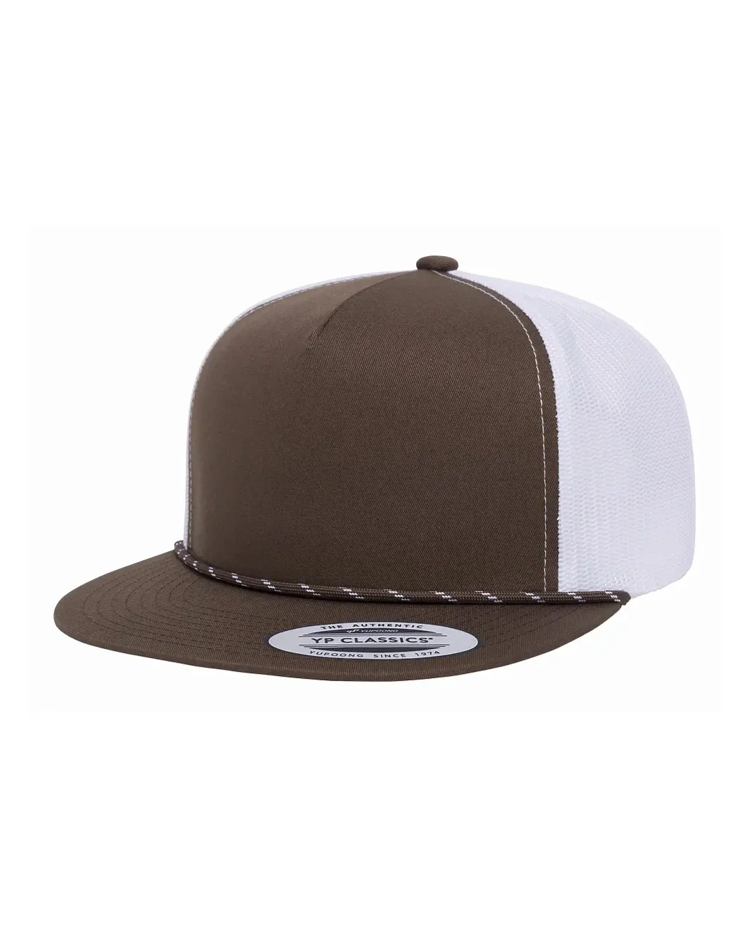 Custom Yupoong hats in Brown / White