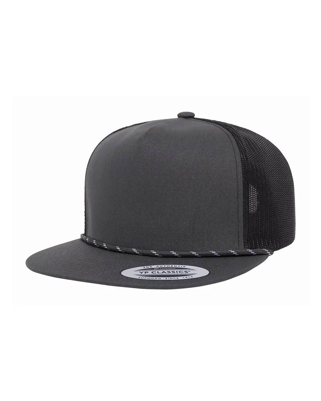 Custom Yupoong hats in Charcoal / Black