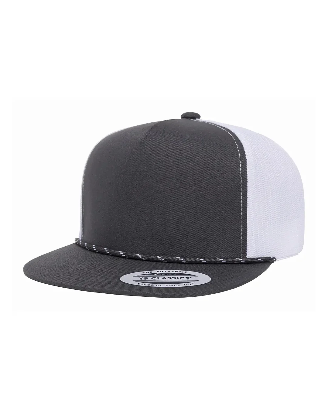 Custom Yupoong hats in Charcoal / White
