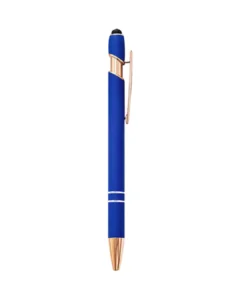 Custom engraved pens in Blue with rose gold trim