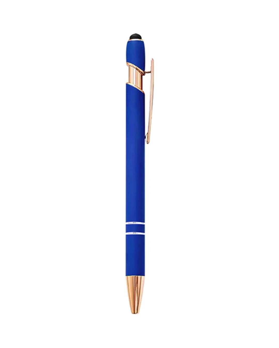 Custom engraved pens in Blue with rose gold trim