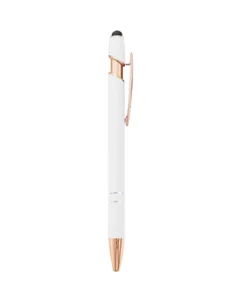 Custom engraved pens in White with rose gold trim
