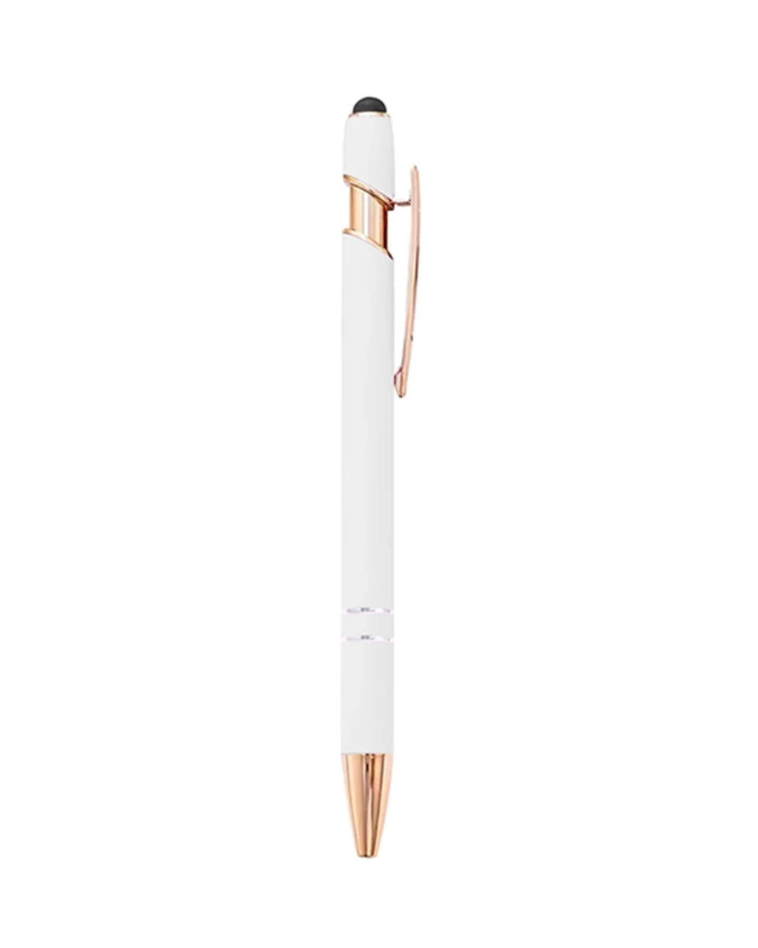 Custom engraved pens in White with rose gold trim