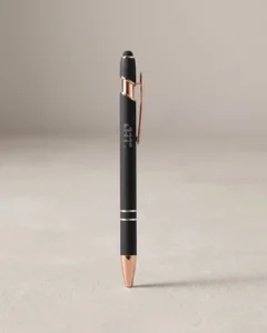 Custom engraved pens in eleven soft-touch colors with rose gold trim