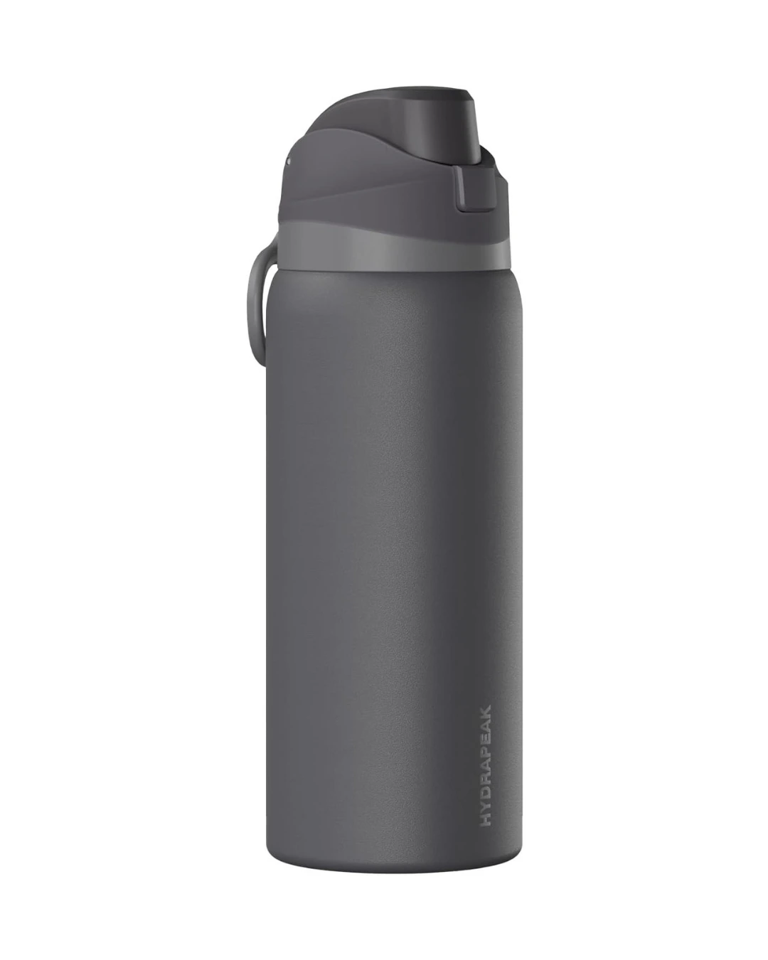 Hydrapeak 32 oz Oasis insulated water bottle in Gray Matter with a two-tone push-button chug lid and carry handle, ready for a custom engraved logo