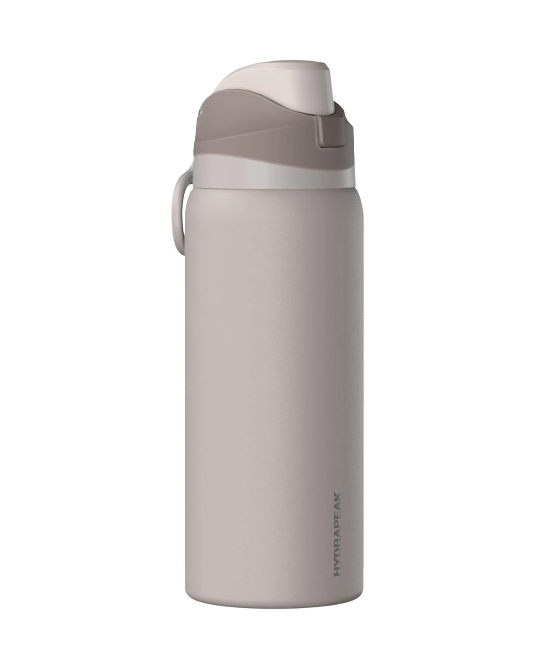 Hydrapeak 32 oz Oasis insulated water bottle in Mocha Brown with a two-tone push-button chug lid and carry handle, ready for a custom engraved logo