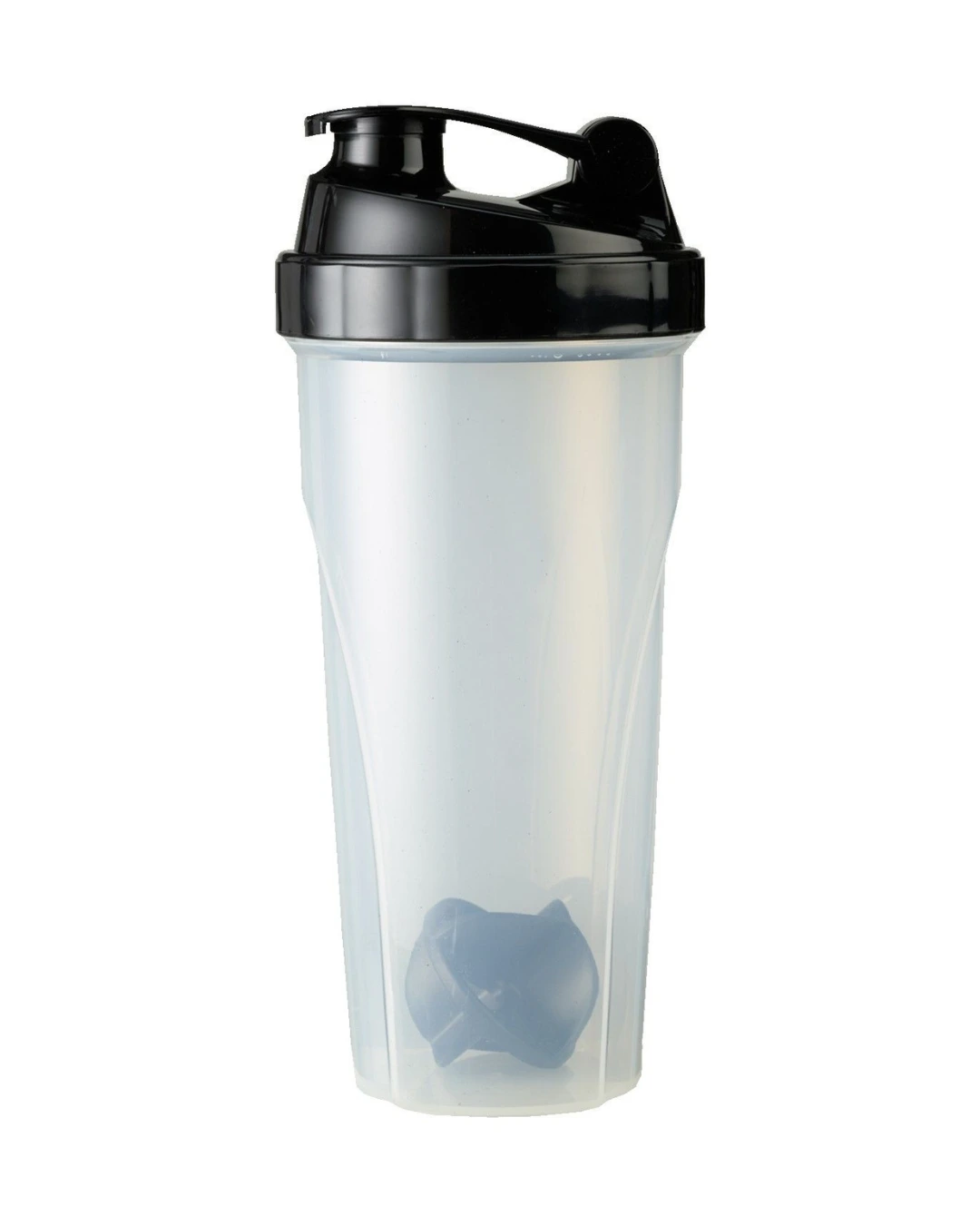 Custom 24 oz shaker bottle with a frosted cup, a black flip-top lid and a black Vortex mixing ball