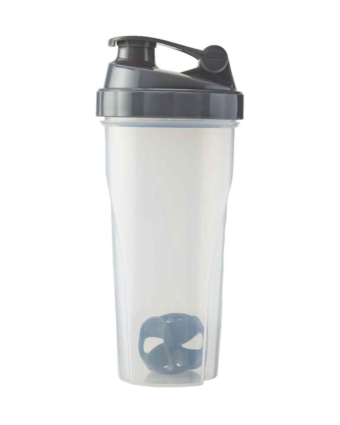 Custom 24 oz shaker bottle with a frosted cup, a dark gray flip-top lid and a dark gray Vortex mixing ball