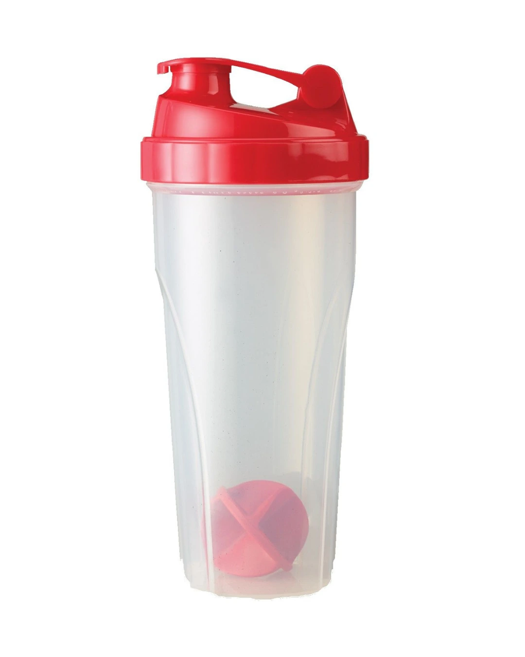 Custom 24 oz shaker bottle with a frosted cup, a red flip-top lid and a red Vortex mixing ball