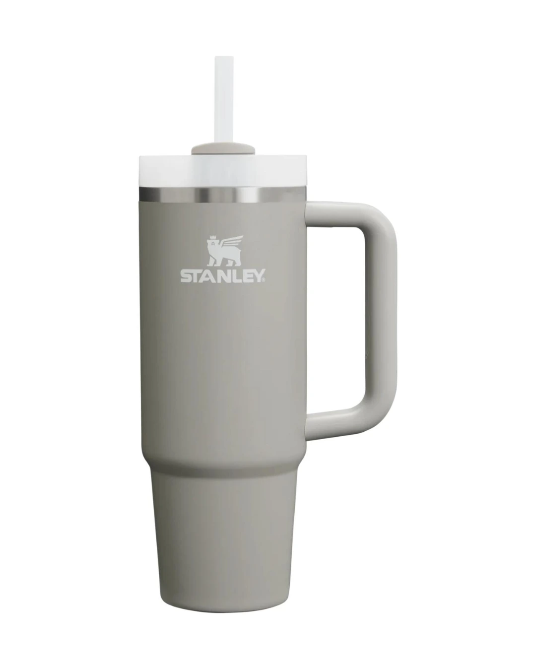 Genuine Stanley 30 oz Quencher in Ash with handle, rotating lid and straw, ready for a custom engraved logo
