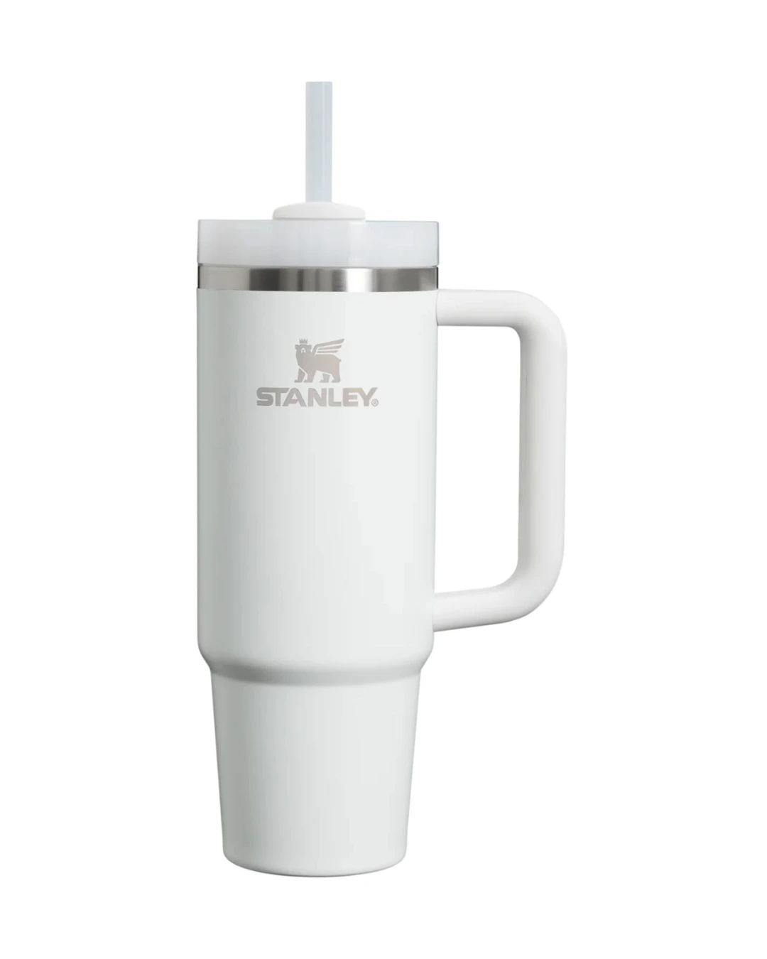 Genuine Stanley 30 oz Quencher in Frost with handle, rotating lid and straw, ready for a custom engraved logo
