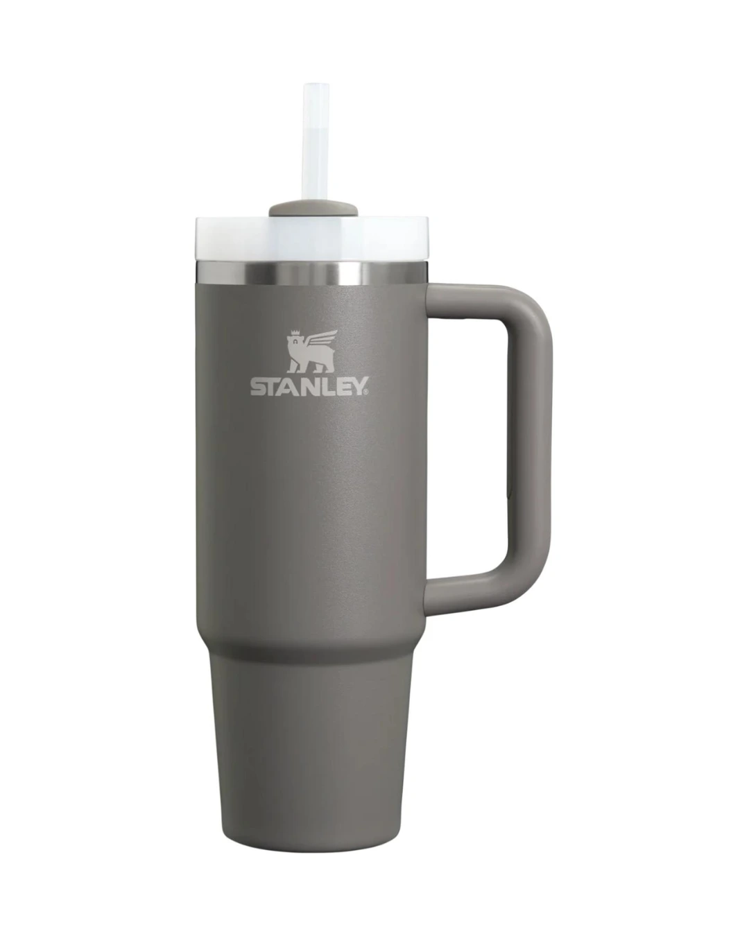 Genuine Stanley 30 oz Quencher in Stone with handle, rotating lid and straw, ready for a custom engraved logo