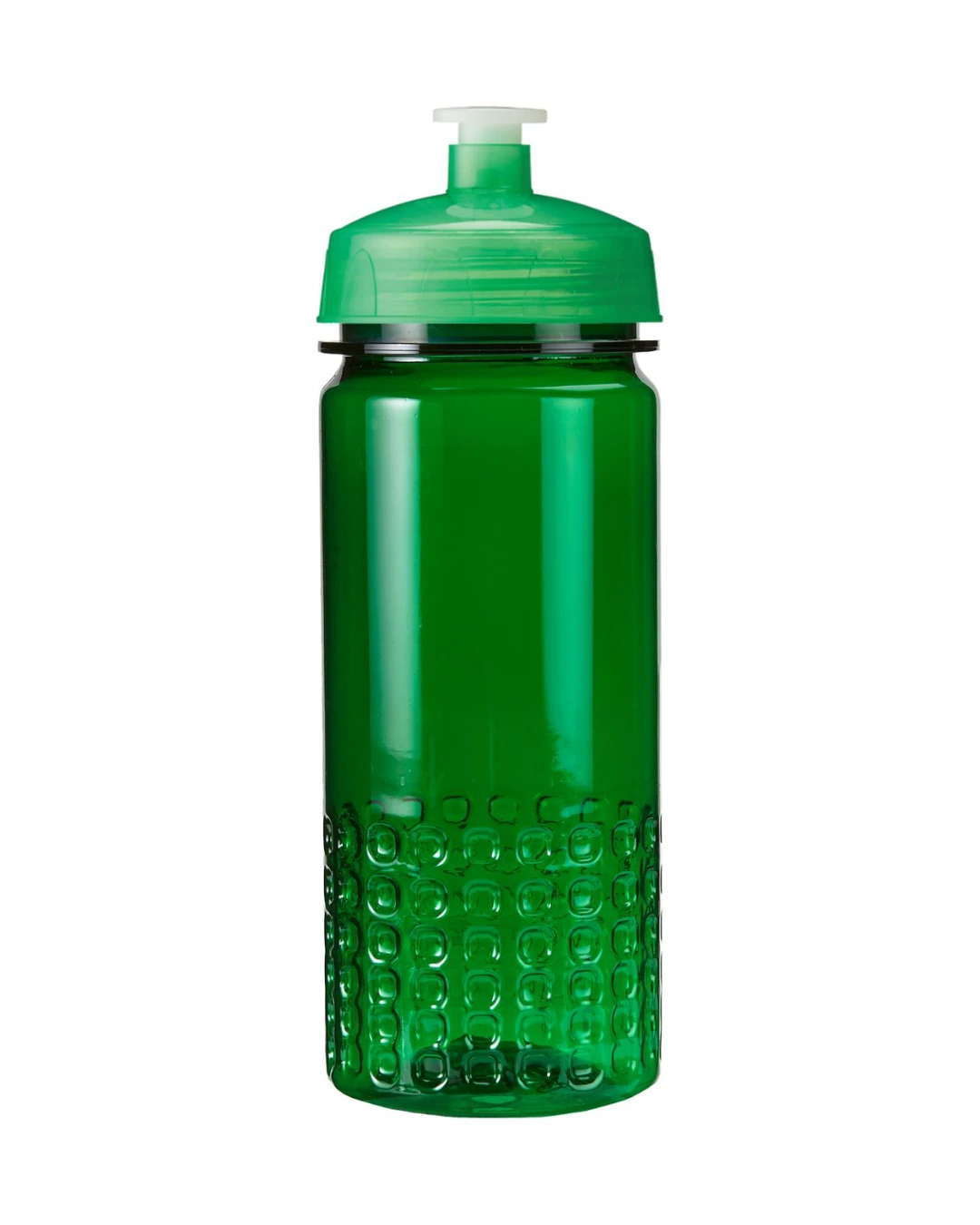 Custom team water bottle, 16 oz translucent green sports bottle with a push-pull lid and block grip base
