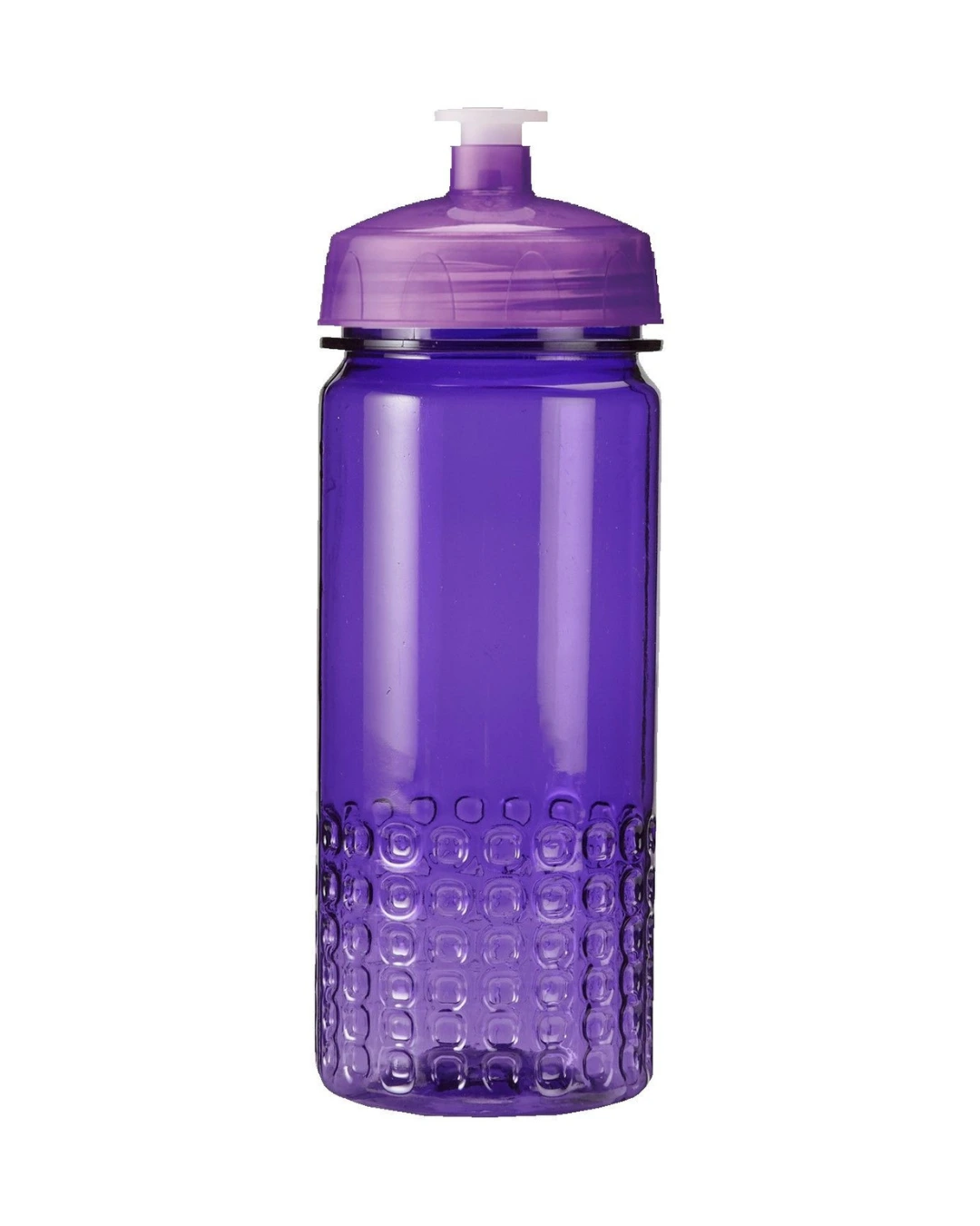 Custom team water bottle, 16 oz translucent purple sports bottle with a push-pull lid and block grip base