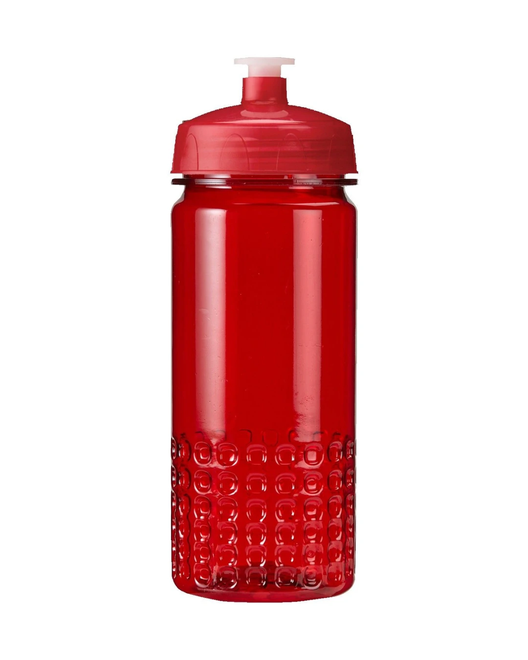 Custom team water bottle, 16 oz translucent red sports bottle with a push-pull lid and block grip base