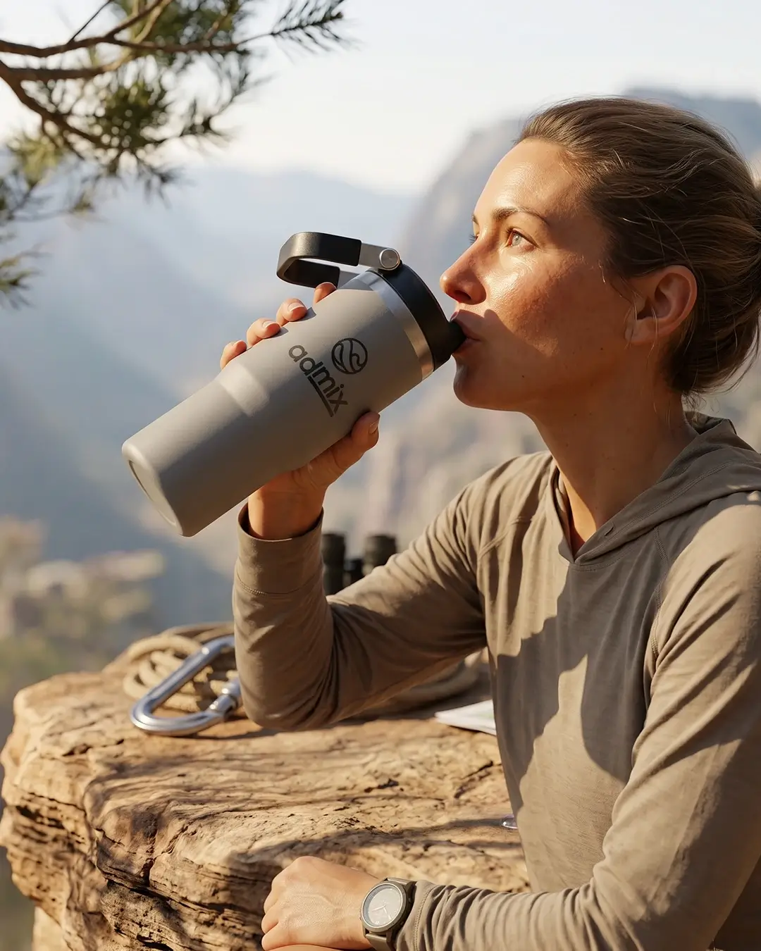Person carrying a custom 30 oz tumbler by its swivel handle