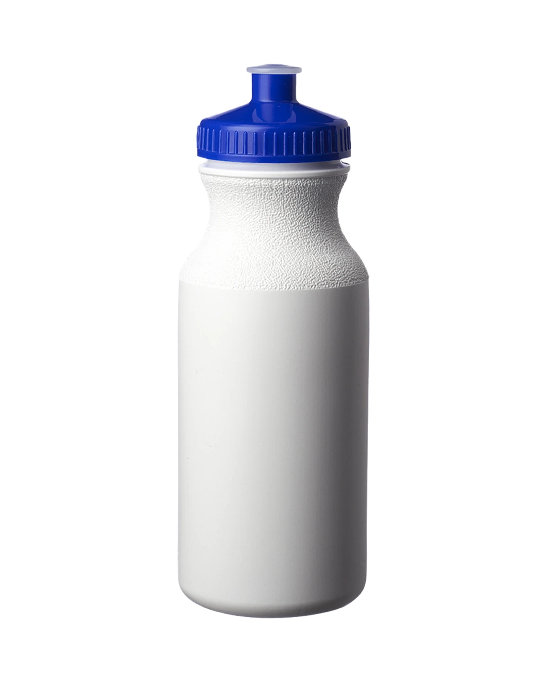 Custom water bottle, 20 oz white sports bottle with a blue push-pull cap