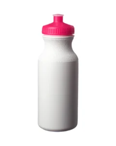 Custom water bottle, 20 oz white sports bottle with a pink push-pull cap