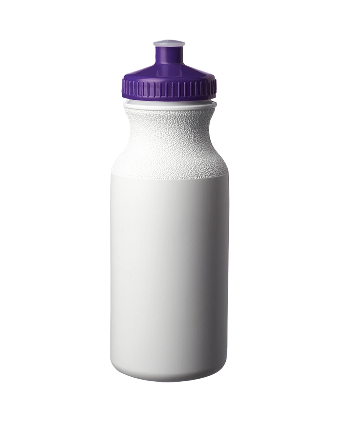 Custom water bottle, 20 oz white sports bottle with a violet purple push-pull cap