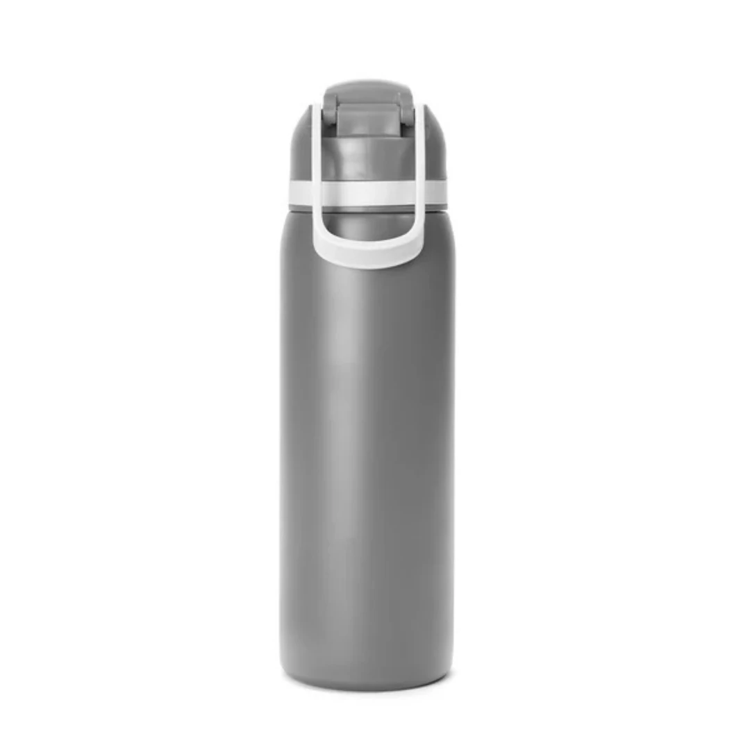 Custom water bottles with straw in Gray (back view)