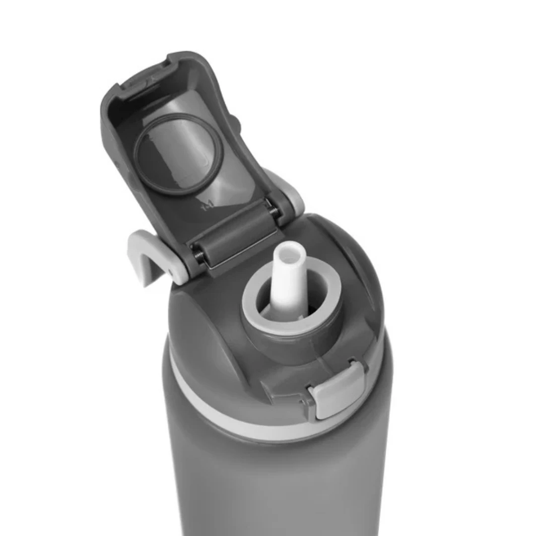 Custom water bottles with straw in Gray (lid open)