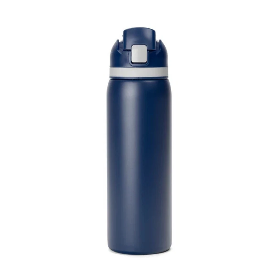 Custom water bottles with straw in Navy Blue