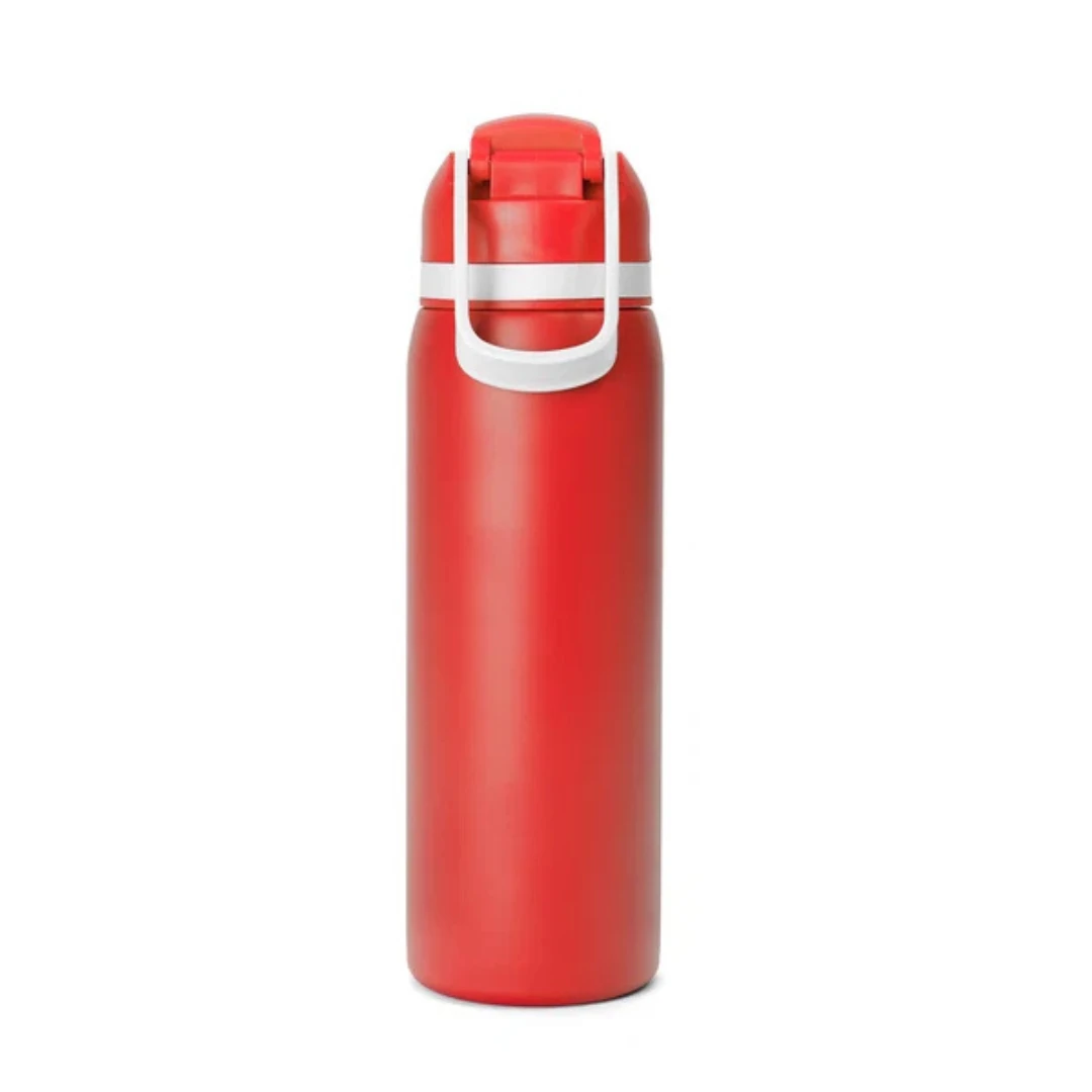 Custom water bottles with straw in Red (back view)