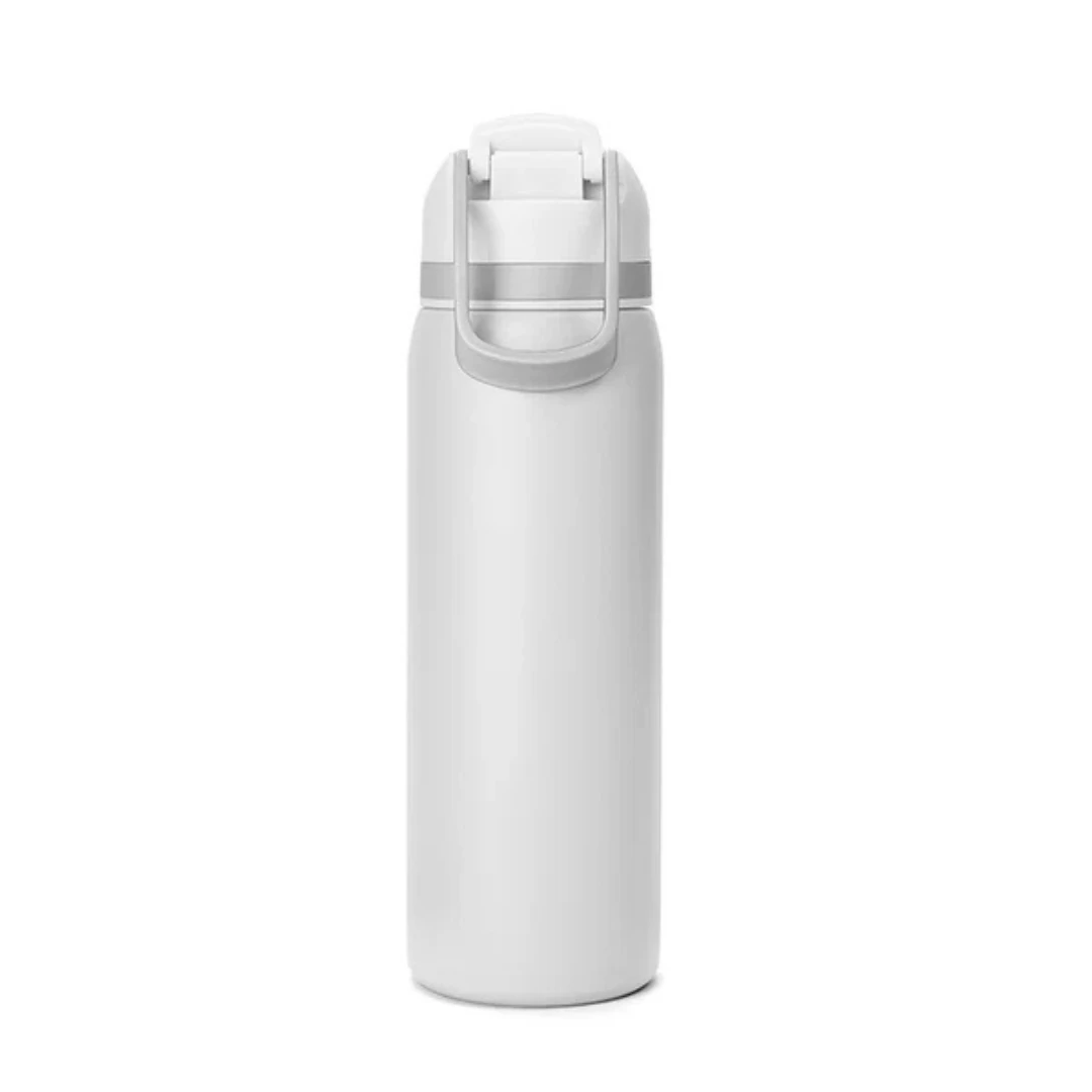Custom water bottles with straw in White (back view)