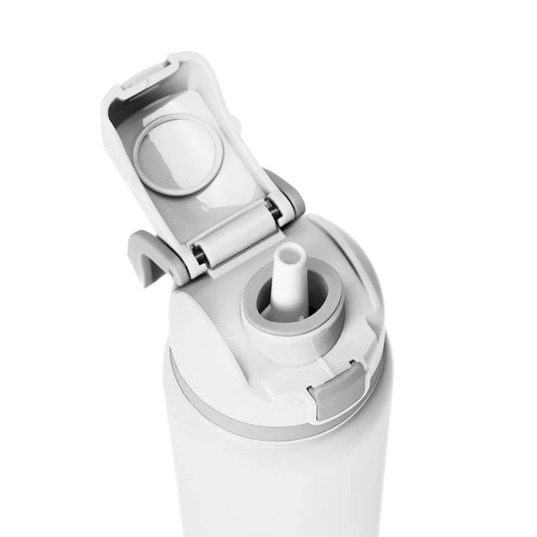 Custom water bottles with straw in White (lid open)